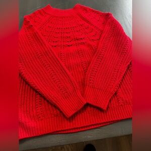 Betta Red Pointelle Cable Knit Sweater Made in Italy Wool Blend Womens Medium